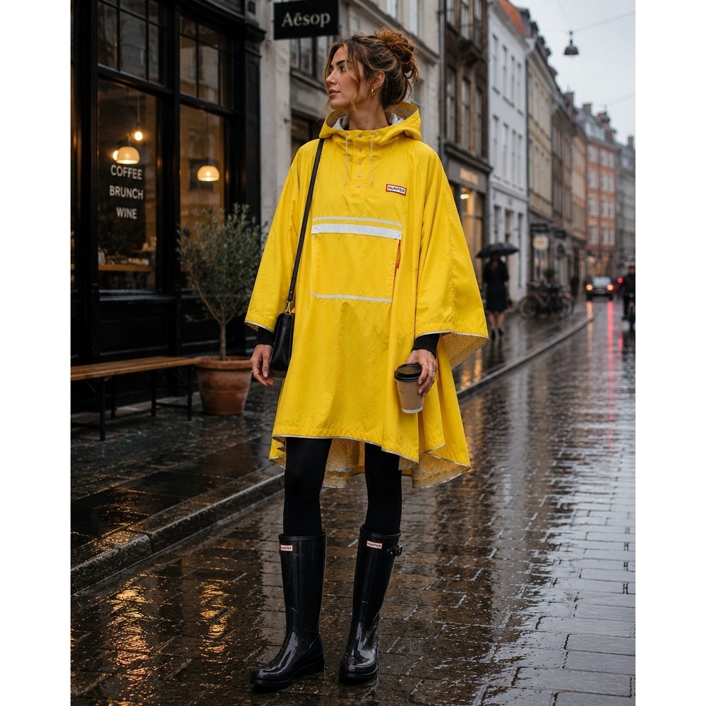 Hunter Rain Poncho XL/2XL Yellow Hooded Waterproof Packable Outdoor Hiking Camp